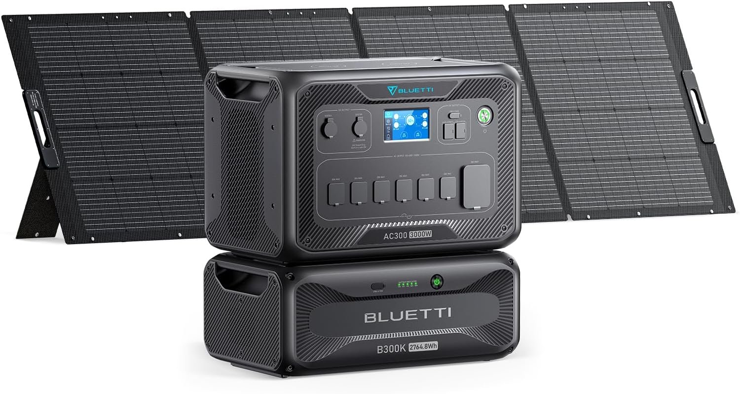 Bluetti solar generator ac300 b300k expansion battery with 350w solar panel included 27648wh lifepo4 portable power stat