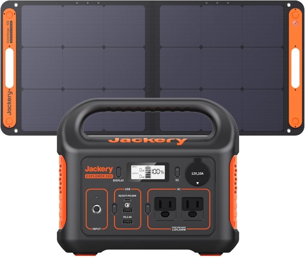 Jackery Solar Generator 300, 293Wh Backup Lithium Battery with 1XSolar Panel SolarSaga 100W, 110V/300W Pure Sine Wave AC Outlet for RV Outdoors Camping Travel Blackout Jackery Solar Generator 300, 293Wh Backup Lithium Battery with 1XSolar Panel SolarSaga 100W, 110V/300W Pure Sine Wave AC Outlet for RV Outdoors Camping Travel Blackout