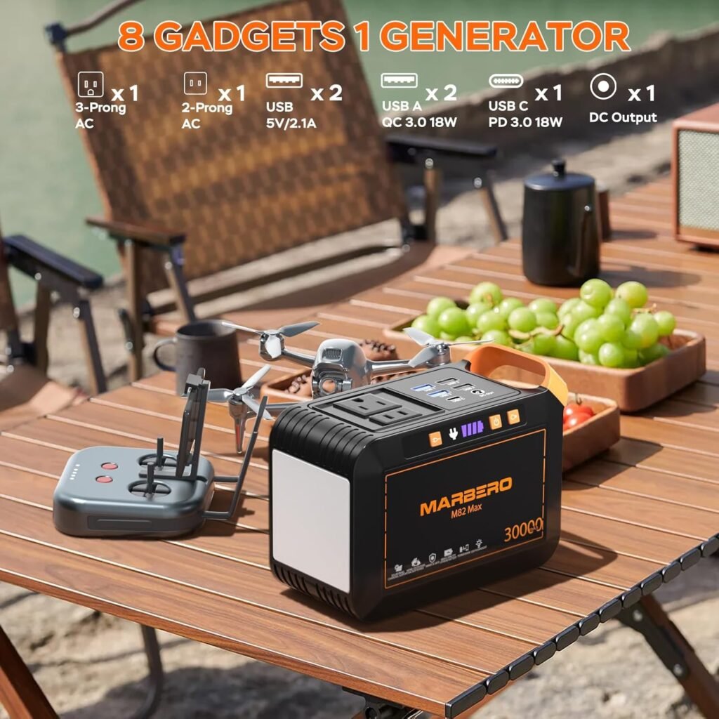 MARBERO 88.8Wh Solar Generator with 21W Solar Panel Included Portable Power Station 80W 110V 120W Max for Camping Outdoor Hiking Fishing Emergency