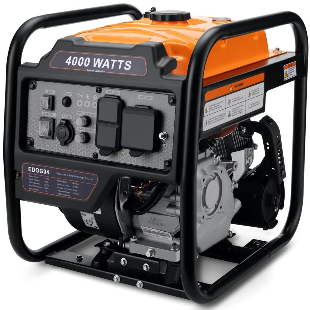 Power Equipment 4000 Watts Inverter Generator Gas Powered, Portable Open Frame Generator, Low Noise with ECO Mode and Inverter Technology, RV Ready, Emergency Home Backup Power Equipment 4000 Watts Inverter Generator Gas Powered, Portable Open Frame Generator, Low Noise with ECO Mode and Inverter Technology, RV Ready, Emergency Home Backup