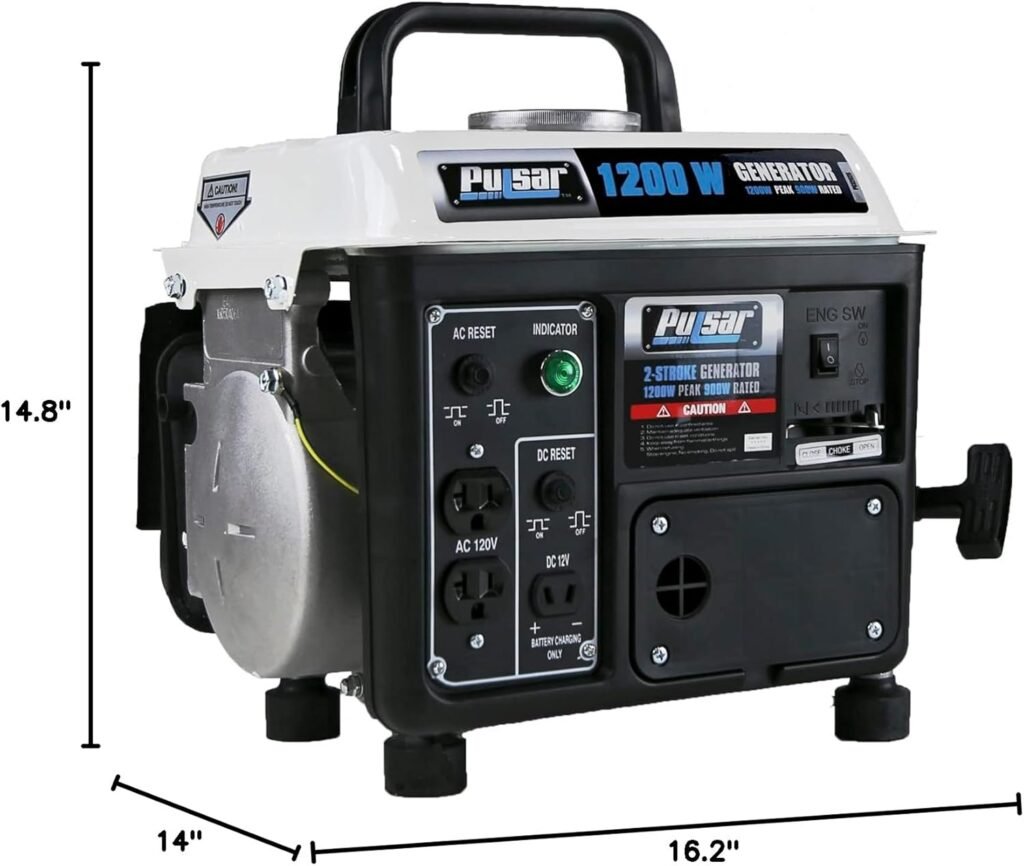 Pulsar 1,200W Carrying Handle, PG1202SA Gas-Powered Portable Generator, 1200W, Black/White