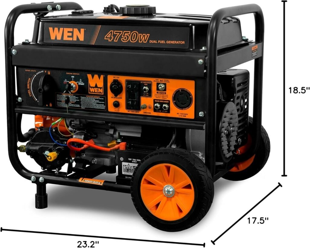 WEN 4,750-Watt 120V/240V Dual Fuel Portable Generator with Wheel Kit and Electric Start (DF475T)