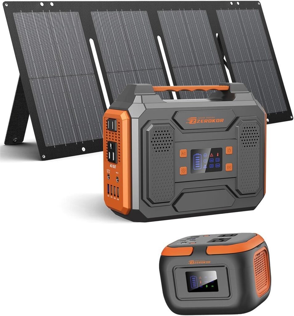 300W Portable Solar Powered Power Station Generator with 60W Panel, 120W 110V Outdoor Solar Power Pack with USB C Input for Home Use RV Van VanLife Power Outage