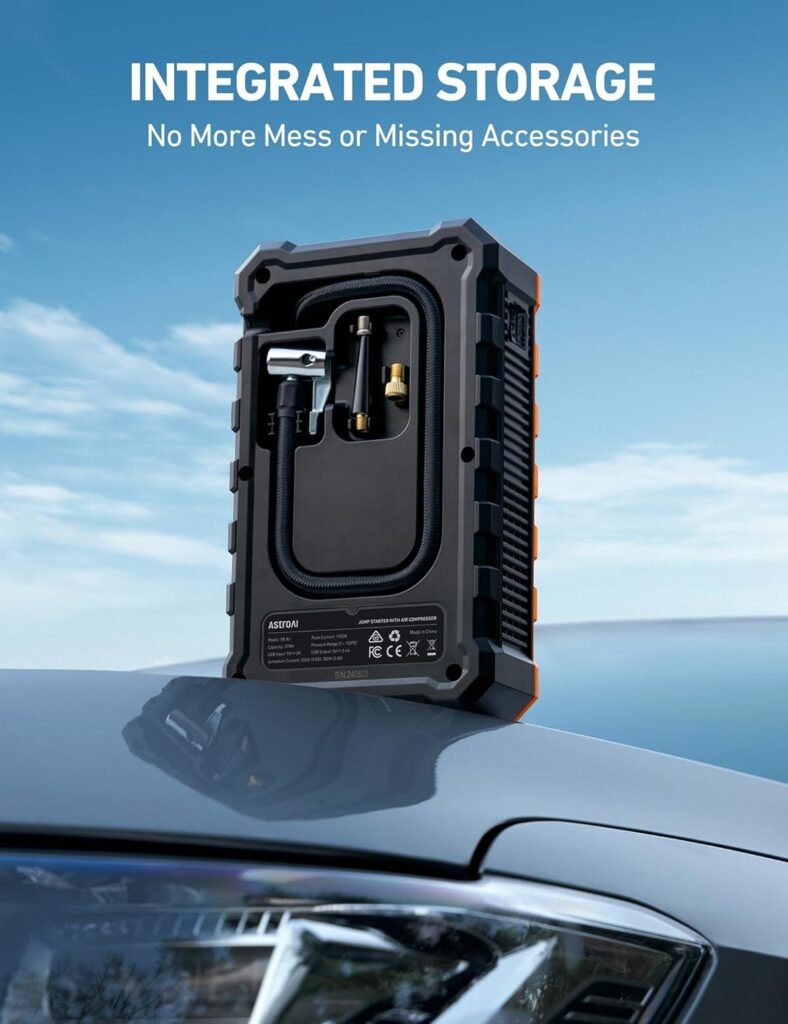 AstroAI S8 Air Jump Starter with Air Compressor, 1500A Peak Car Battery Jump Starter Portable (6.0 Gas/3.0L Diesel) with 150PSI Cordless Auto-Shutoff Tire Inflator, 12V Battery Charger Booster(Orange)