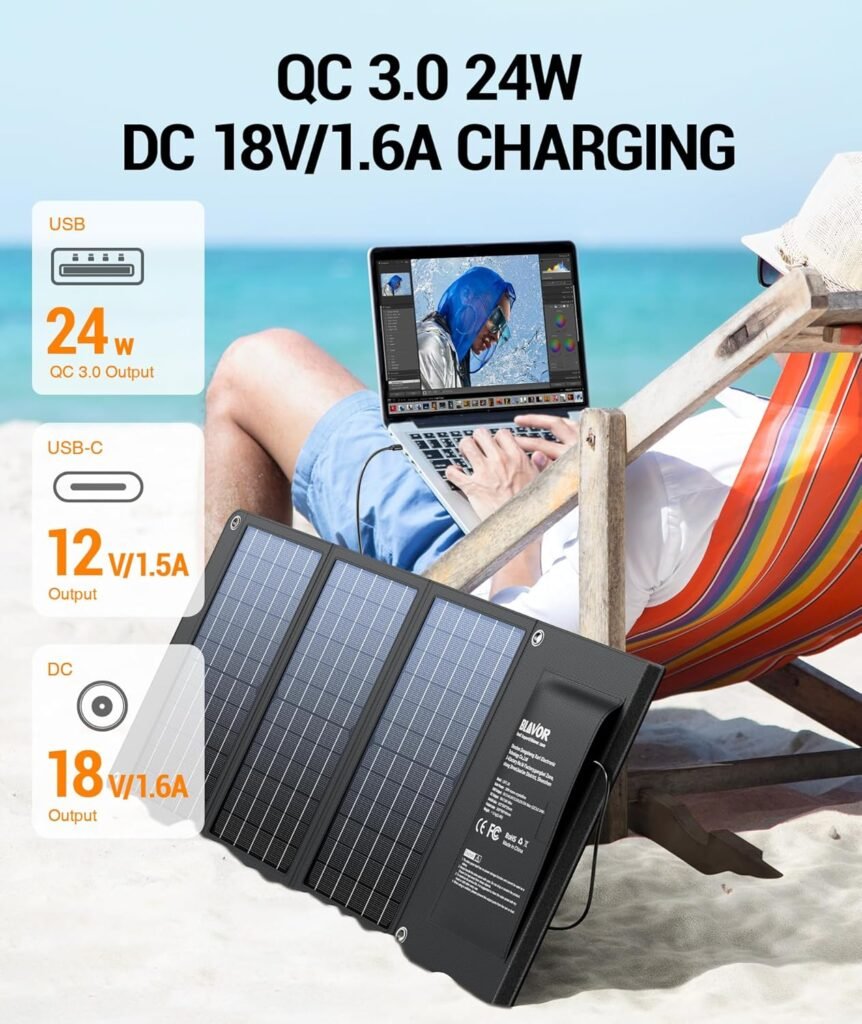 BLAVOR 10W Portable Solar Charger(5V/2A Max), Small Foldable Solar Panel with USB-C USB-A Outputs Compatible with Cell Phone Tablet, IPX4 Waterproof for Camping, Hiking, Backpacking