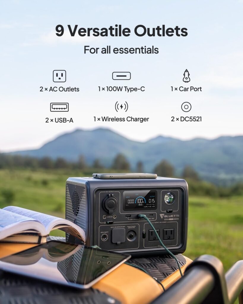 BLUETTI Solar Generator EB3A, 268Wh LiFePO4 Battery Backup w/ 2 600W (1200W Surge) AC Outlets, Recharge from 0-80% in 30 Min., LFP Backup for Outdoor Camping, Trip, Power Outage