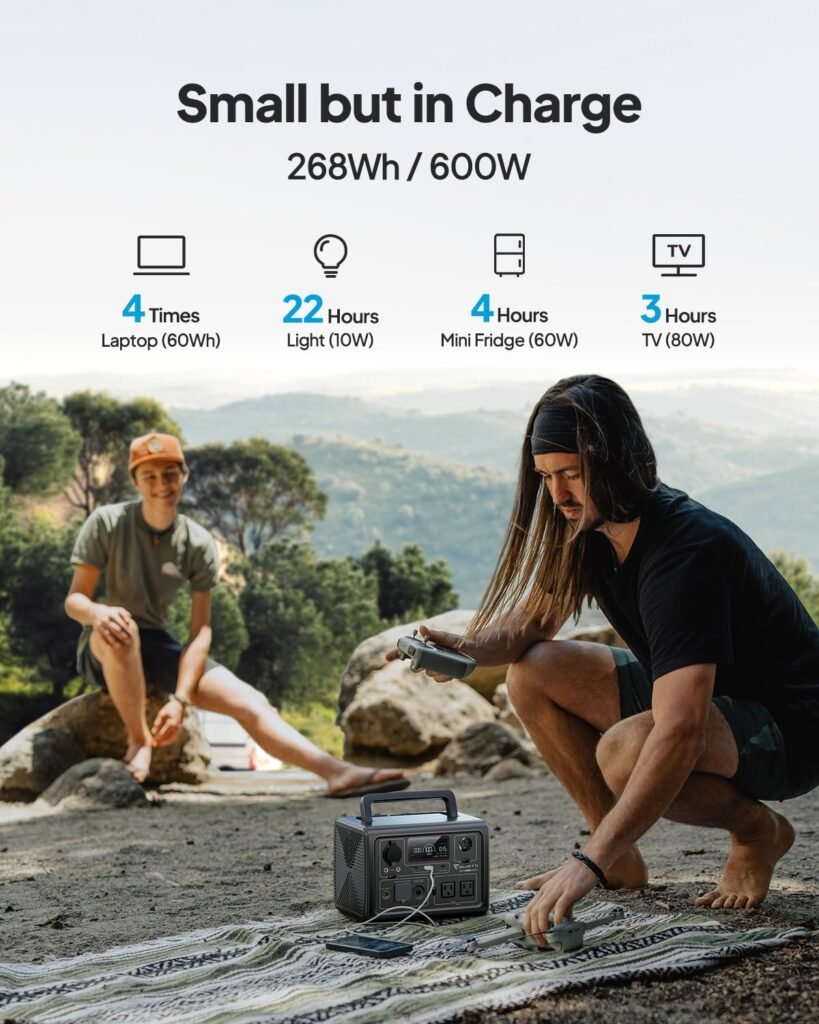 BLUETTI Solar Generator EB3A, 268Wh LiFePO4 Battery Backup w/ 2 600W (1200W Surge) AC Outlets, Recharge from 0-80% in 30 Min., LFP Backup for Outdoor Camping, Trip, Power Outage