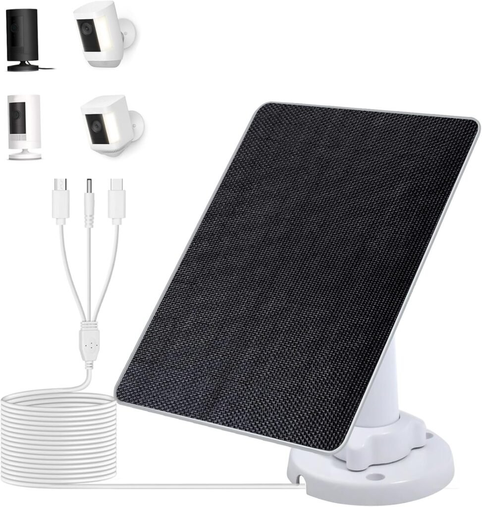 ECO-Worthy 5W 5V Solar Panel Solar Charger for Ring Camera, Compatible with Ring Spotlight Cam，Stick Up Outdoor Cam，25% High Efficiency,10ft/3m Cable with USB-C, 360°Adjustable, IP65