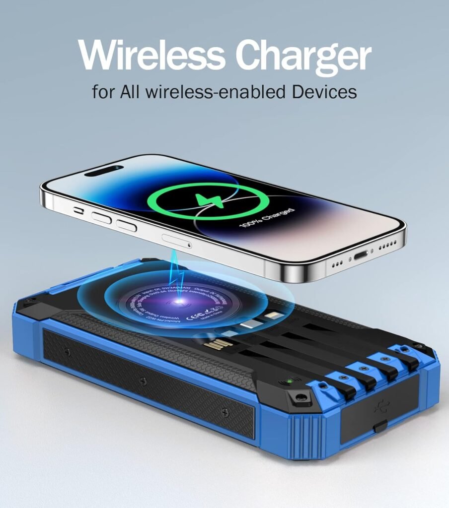 GOODaaa Power Bank Wireless Charger 36000mAh Built in 4 Cables Six Outputs 15W Fast Charging Power Bank for All Mobile Devices Three Inputs Solar Portable Charger with Dual Flashlights, Carabiner GOODaaa Power Bank Wireless Charger 36000mAh Built in 4 Cables Six Outputs 15W Fast Charging Power Bank for All Mobile Devices Three Inputs Solar Portable Charger with Dual Flashlights, Carabiner