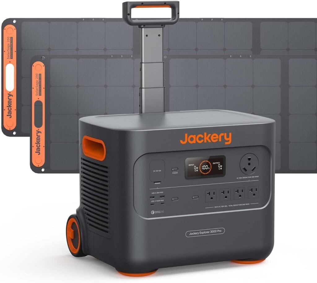 Jackery Solar Generator 3000 PRO 400W, 3024Wh Power Station with 2x200W Solar Panels, Fast Charging in 2.4 Hours, Intelligent BMS, 2xPD 100W Ports for RV Outdoor Camping Power Outages Black, Orange