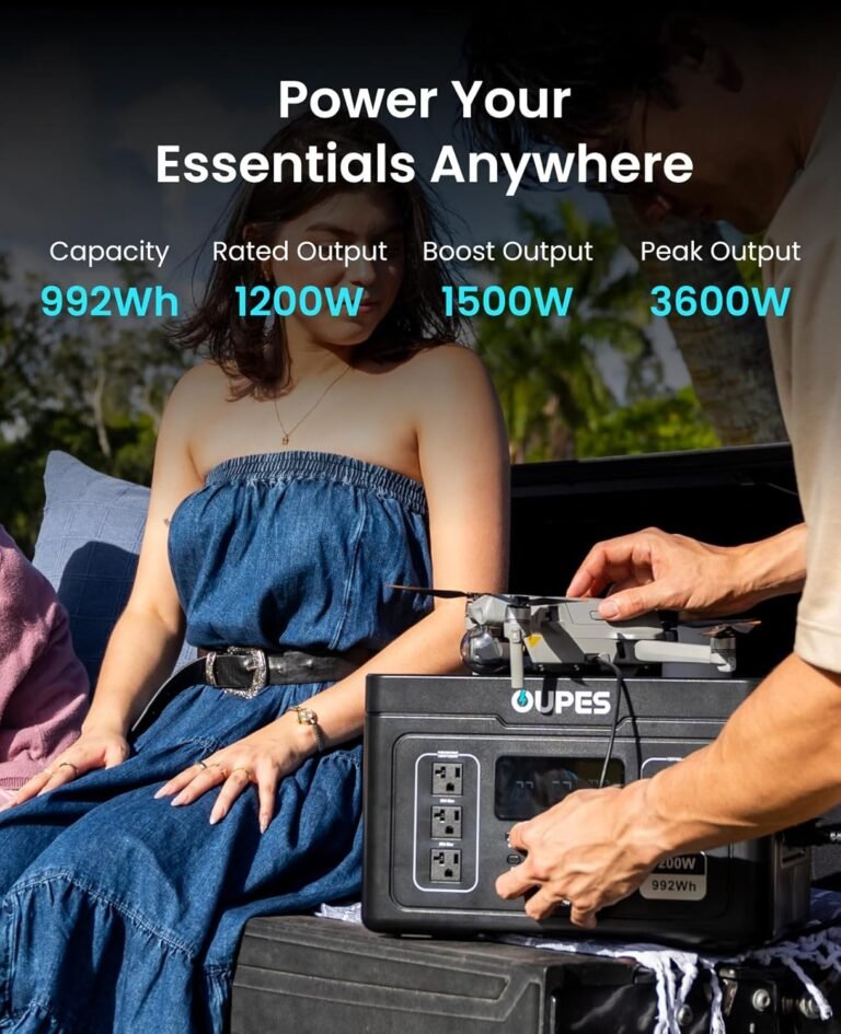 Oupes exodus 1200 portable power station 1200w surge 3600w 992wh lifepo4 solar generator with smart app control ups 140w