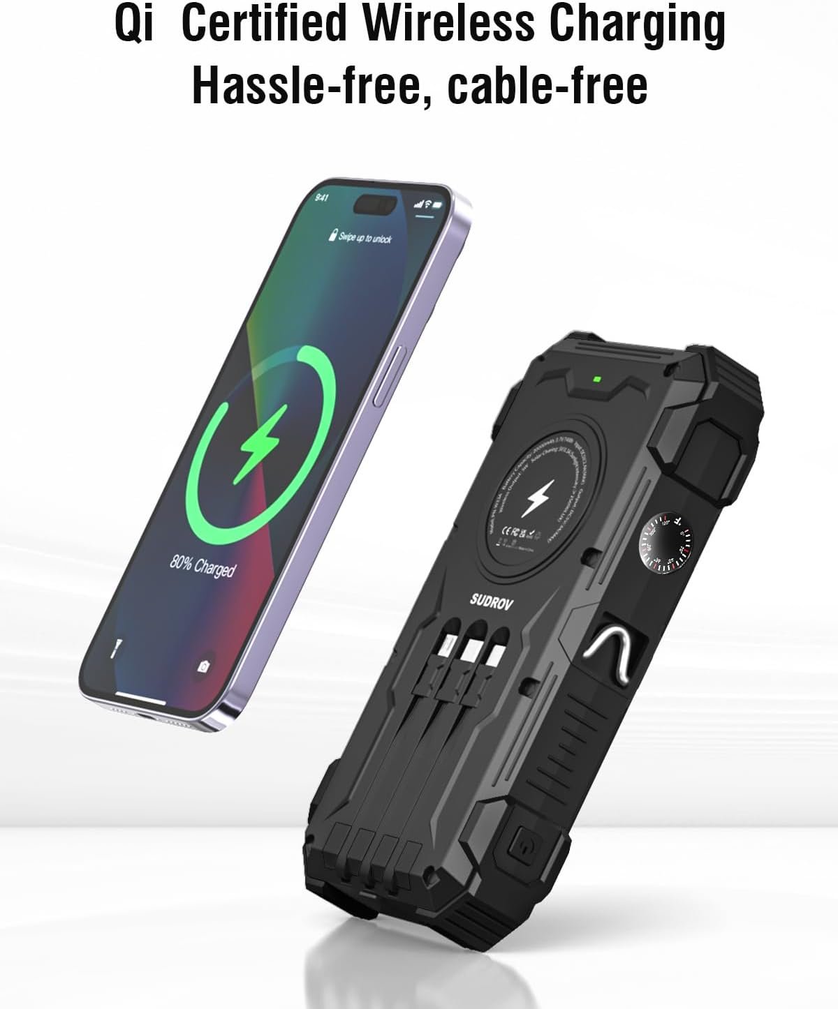 Solar charger power bank 42800mah wireless portable charger with usb c inoutput qc30 fast charging 15w 4 ports outdoor b 2