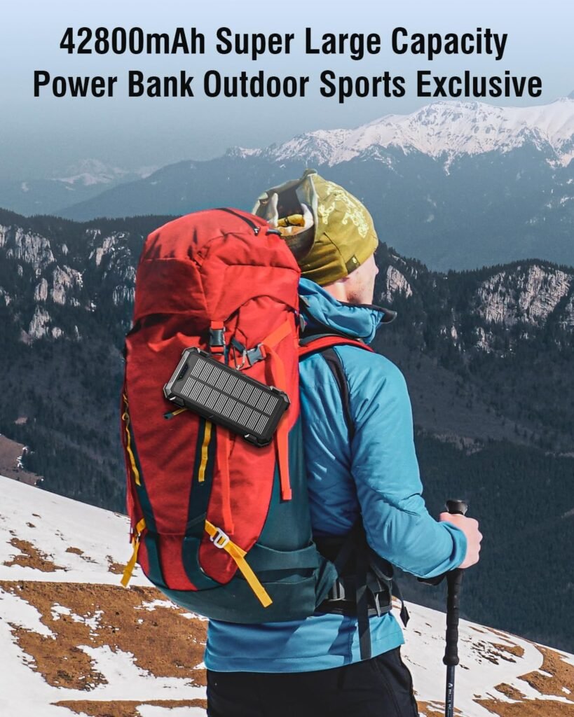 Solar Charger Power Bank, 42800mAh Wireless Portable Charger with USB-C in/Output, QC3.0 Fast Charging 15W 4 Ports Outdoor Battery Pack Built-in Dual Led Flashlights for iPhone Samsung etc