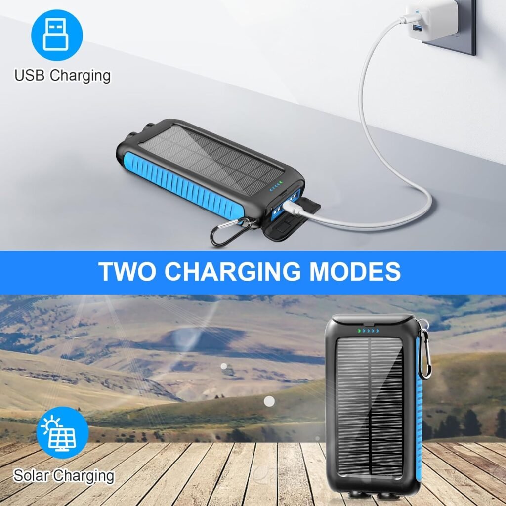 Solar-Charger-Power-Bank-49800mAh Portable Solar Phone Charger with LED Flashlight/15W Fast Charge USB C Waterproof External Backup Battery Pack for All Cell Phones  Electronic Devices