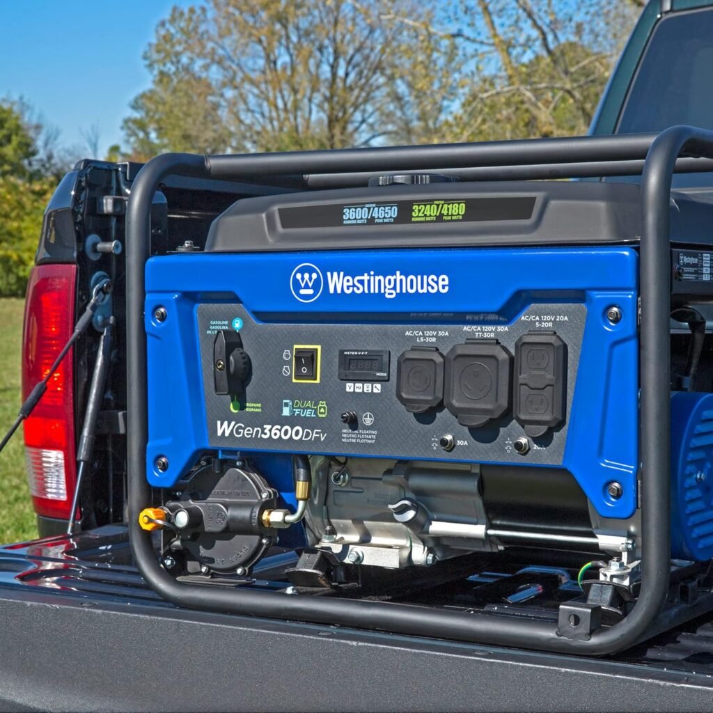 Westinghouse 4650 Peak Watt Dual Fuel Portable Generator, Remote Electric Start with Auto Choke, RV Ready 30A Outlet, Gas Propane Powered