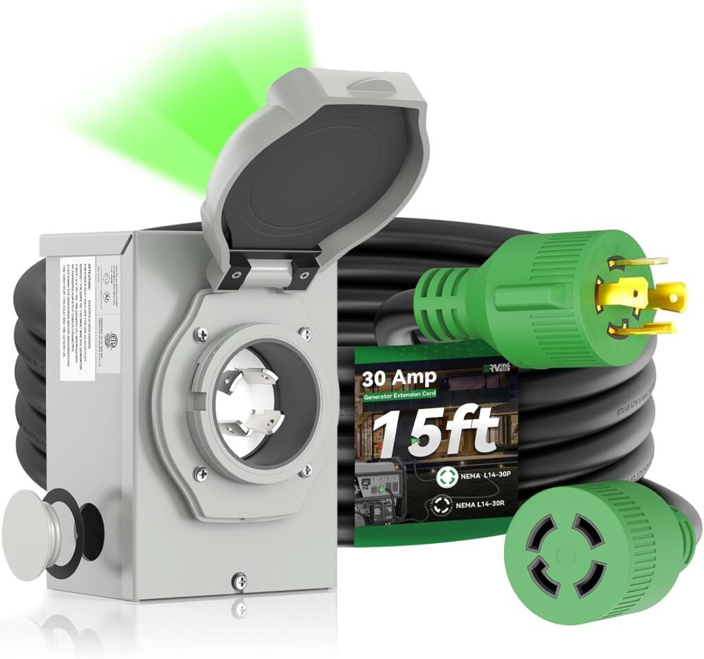 30 Amp Generator Cord 15FT and Power Inlet Box, Pre-Drilled 30 Amp Generator Inlet Box with Cord, NEMA L14-30P to L14-30R Generator Cord Waterproof Combo Kit, ETL Listed 30 Amp Generator Cord 15FT and Power Inlet Box, Pre-Drilled 30 Amp Generator Inlet Box with Cord, NEMA L14-30P to L14-30R Generator Cord Waterproof Combo Kit, ETL Listed
