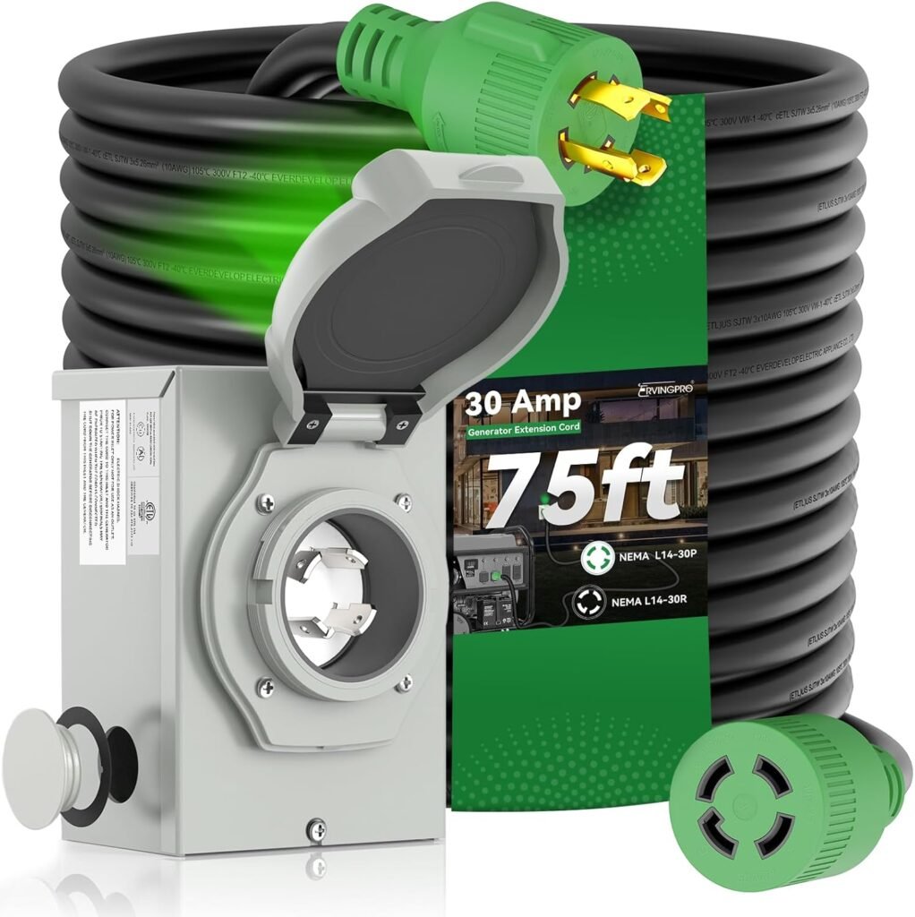 30 Amp Generator Cord 15FT and Power Inlet Box, Pre-Drilled 30 Amp Generator Inlet Box with Cord, NEMA L14-30P to L14-30R Generator Cord Waterproof Combo Kit, ETL Listed 30 Amp Generator Cord 15FT and Power Inlet Box, Pre-Drilled 30 Amp Generator Inlet Box with Cord, NEMA L14-30P to L14-30R Generator Cord Waterproof Combo Kit, ETL Listed