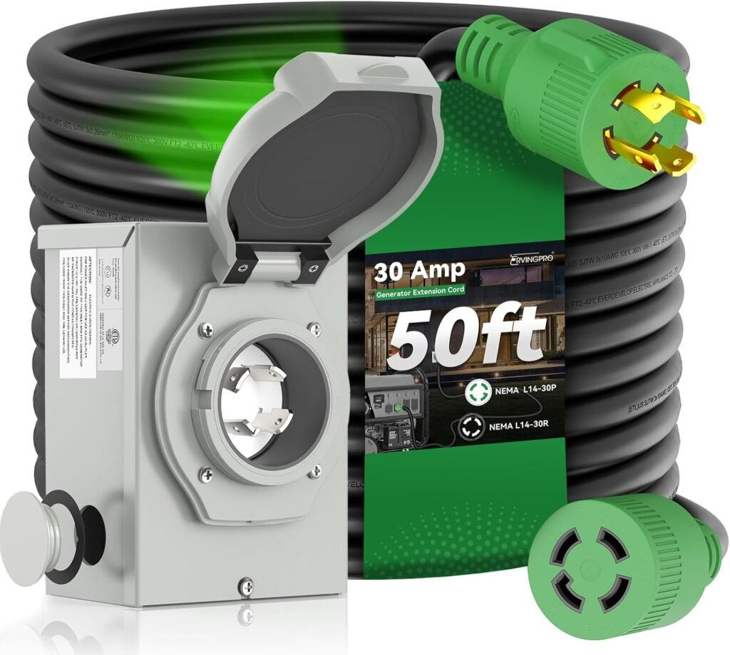 30 Amp Generator Cord 15FT and Power Inlet Box, Pre-Drilled 30 Amp Generator Inlet Box with Cord, NEMA L14-30P to L14-30R Generator Cord Waterproof Combo Kit, ETL Listed 30 Amp Generator Cord 15FT and Power Inlet Box, Pre-Drilled 30 Amp Generator Inlet Box with Cord, NEMA L14-30P to L14-30R Generator Cord Waterproof Combo Kit, ETL Listed