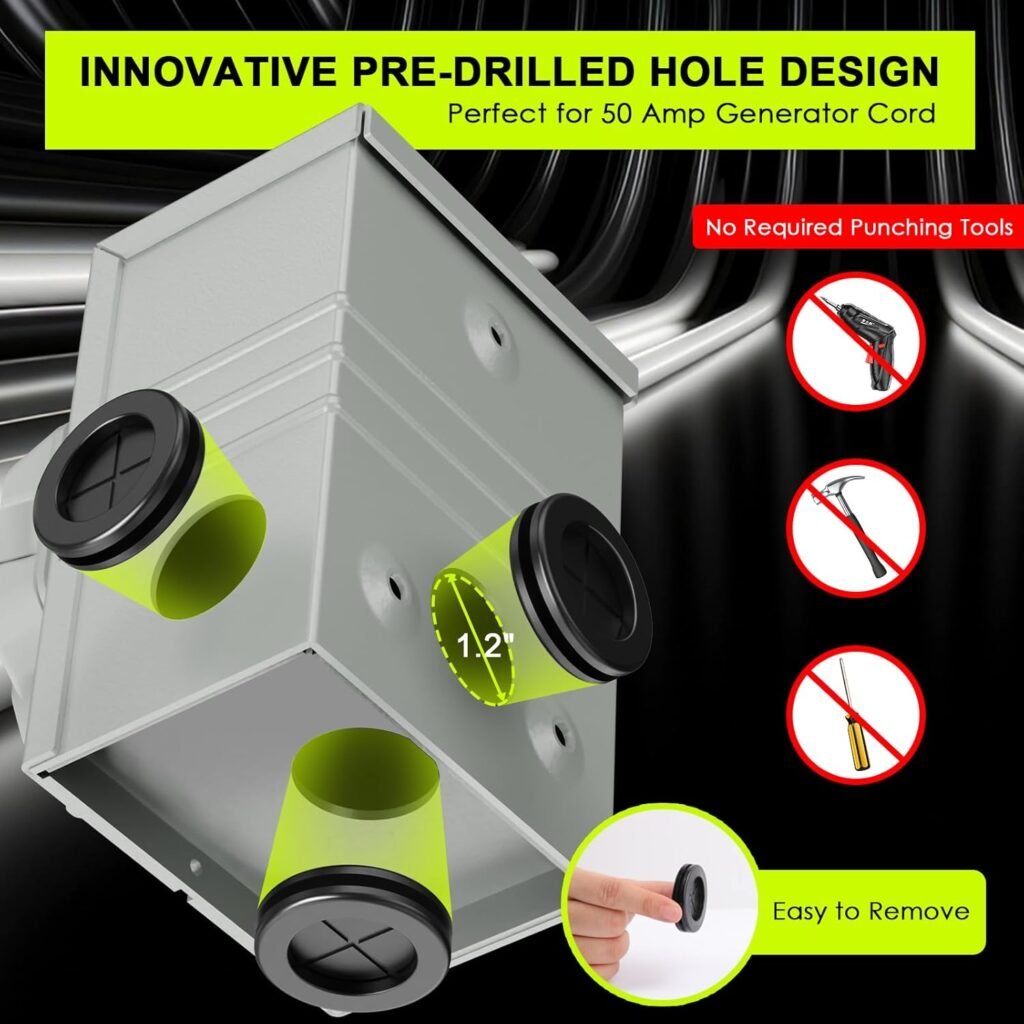 50 Amp Generator Cord 15FT and Power Inlet Box, NEMA 14-50P Male to SS2-50R 125/250V Twist Lock Connector with Pre-Drilled NEMA SS2-50P Generator Inlet Box for Generator to House, ETL Listed 50 Amp Generator Cord 15FT and Power Inlet Box, NEMA 14-50P Male to SS2-50R 125/250V Twist Lock Connector with Pre-Drilled NEMA SS2-50P Generator Inlet Box for Generator to House, ETL Listed