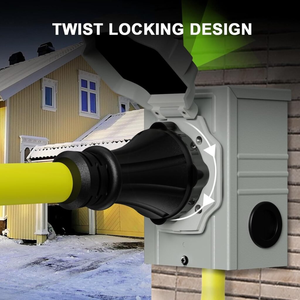 50 Amp Generator Cord 15FT and Power Inlet Box, NEMA 14-50P Male to SS2-50R 125/250V Twist Lock Connector with Pre-Drilled NEMA SS2-50P Generator Inlet Box for Generator to House, ETL Listed 50 Amp Generator Cord 15FT and Power Inlet Box, NEMA 14-50P Male to SS2-50R 125/250V Twist Lock Connector with Pre-Drilled NEMA SS2-50P Generator Inlet Box for Generator to House, ETL Listed