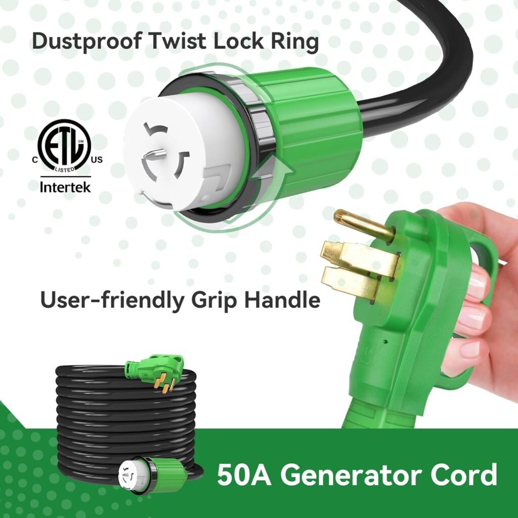 50 Amp Generator Cord 15FT and Power Inlet Box, Pre-Drilled 50 Amp Generator Inlet Box with Cord, NEMA 14-50P to SS2-50R Generator Cord Waterproof Combo Kit, ETL Listed 50 Amp Generator Cord 15FT and Power Inlet Box, Pre-Drilled 50 Amp Generator Inlet Box with Cord, NEMA 14-50P to SS2-50R Generator Cord Waterproof Combo Kit, ETL Listed