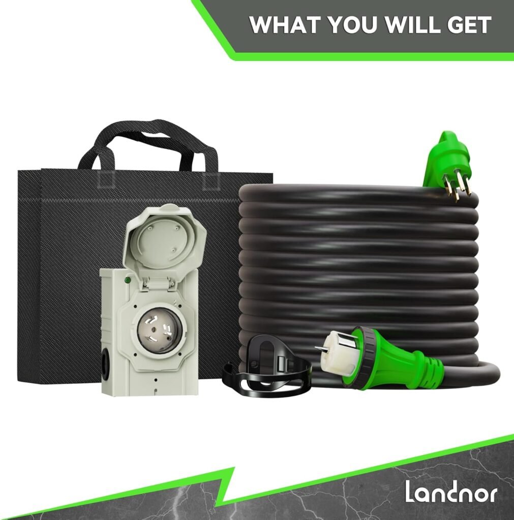 50AMP 15FT Generator Cord with Pre-Drilled Power Inlet Box, 125V/250V NEMA 14-50P to SS2-50R, STW 6/3+8/1 AWG Generator Cord and Twist Locking with Inlet Box, Waterproof Combo Kit, ULETL Listed 50AMP 15FT Generator Cord with Pre-Drilled Power Inlet Box, 125V/250V NEMA 14-50P to SS2-50R, STW 6/3+8/1 AWG Generator Cord and Twist Locking with Inlet Box, Waterproof Combo Kit, ULETL Listed