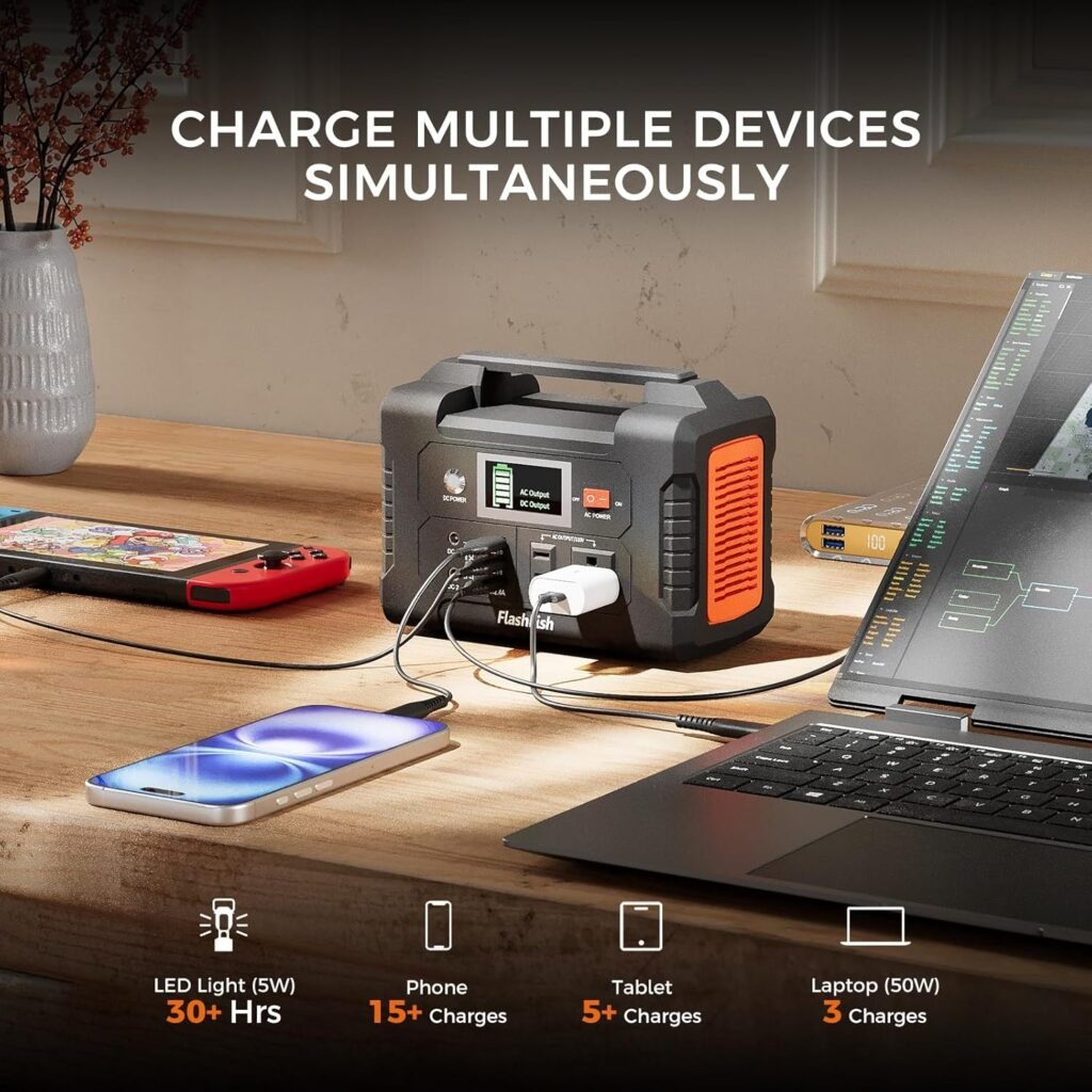 Flashfish 200W Portable Power Station 151Wh, 400W Peak Solar Generator with 110V AcOutlet, 2 DC 3 USB Ports, Backup Battery for CPAp Camping, Home, Outdoor EmergencyPower supply Flashfish 200W Portable Power Station 151Wh, 400W Peak Solar Generator with 110V AcOutlet, 2 DC 3 USB Ports, Backup Battery for CPAp Camping, Home, Outdoor EmergencyPower supply