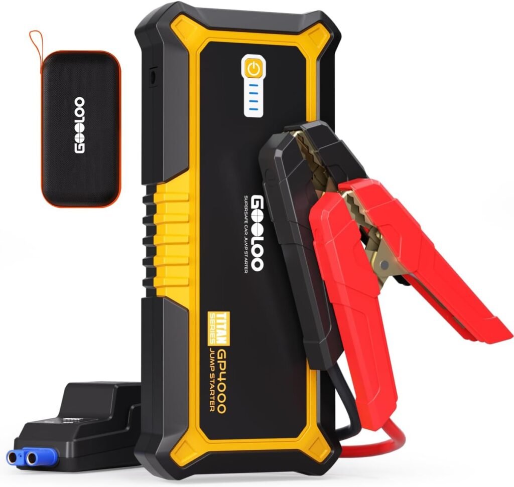 GOOLOO GP4000 Jump Starter 4000A Peak Car Starter (All Gas,up to 10.0L Diesel Engine) SuperSafe 12V Lithium Jump Box,Auto Battery Booster Pack,Portable Power Bank with USB Quick Charge and Type C Port GOOLOO GP4000 Jump Starter 4000A Peak Car Starter (All Gas,up to 10.0L Diesel Engine) SuperSafe 12V Lithium Jump Box,Auto Battery Booster Pack,Portable Power Bank with USB Quick Charge and Type C Port
