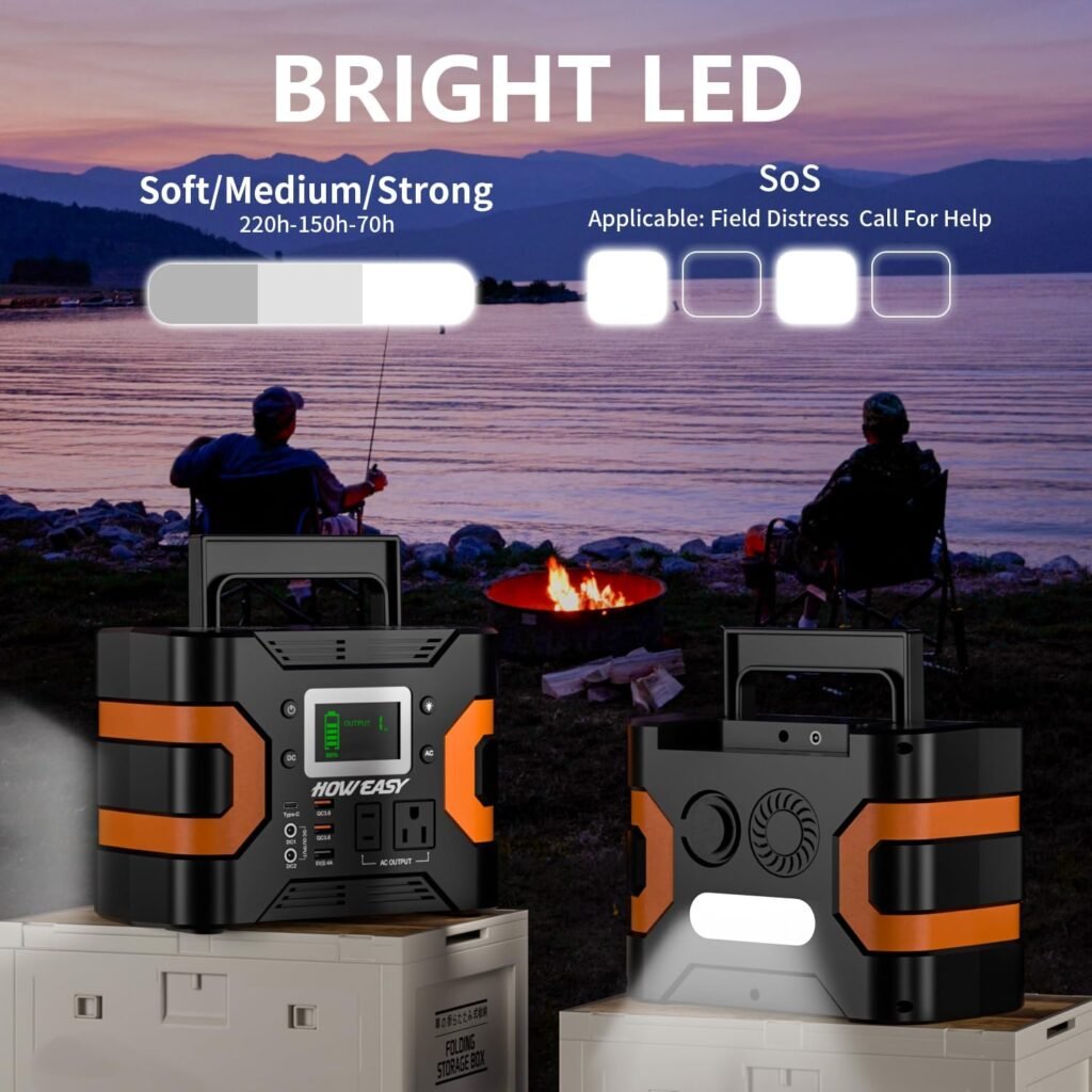 HOWEASY Portable Power Station, 88Wh Solar Generator, Lithium Battery Power with 110V AC 150W Peak Socket/DC/USB/LED Light for Outdoor Camping Trip Hunting Emergency HOWEASY Portable Power Station, 88Wh Solar Generator, Lithium Battery Power with 110V AC 150W Peak Socket/DC/USB/LED Light for Outdoor Camping Trip Hunting Emergency