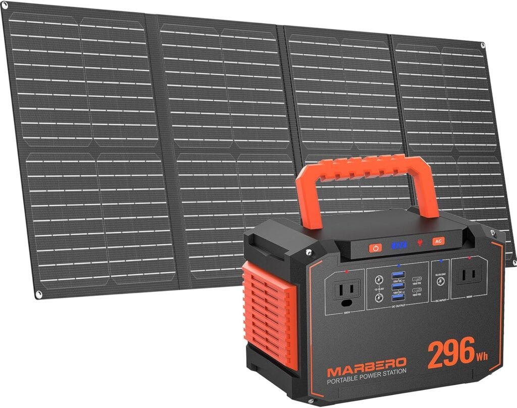 MARBERO 296Wh Solar Generator with Solar Panel Included 300W Portable Power Station with 60W Foldable Panel Set Solar Power Bank with AC Outlets for Camping Home Backup Outdoor Emergency Travel MARBERO 296Wh Solar Generator with Solar Panel Included 300W Portable Power Station with 60W Foldable Panel Set Solar Power Bank with AC Outlets for Camping Home Backup Outdoor Emergency Travel