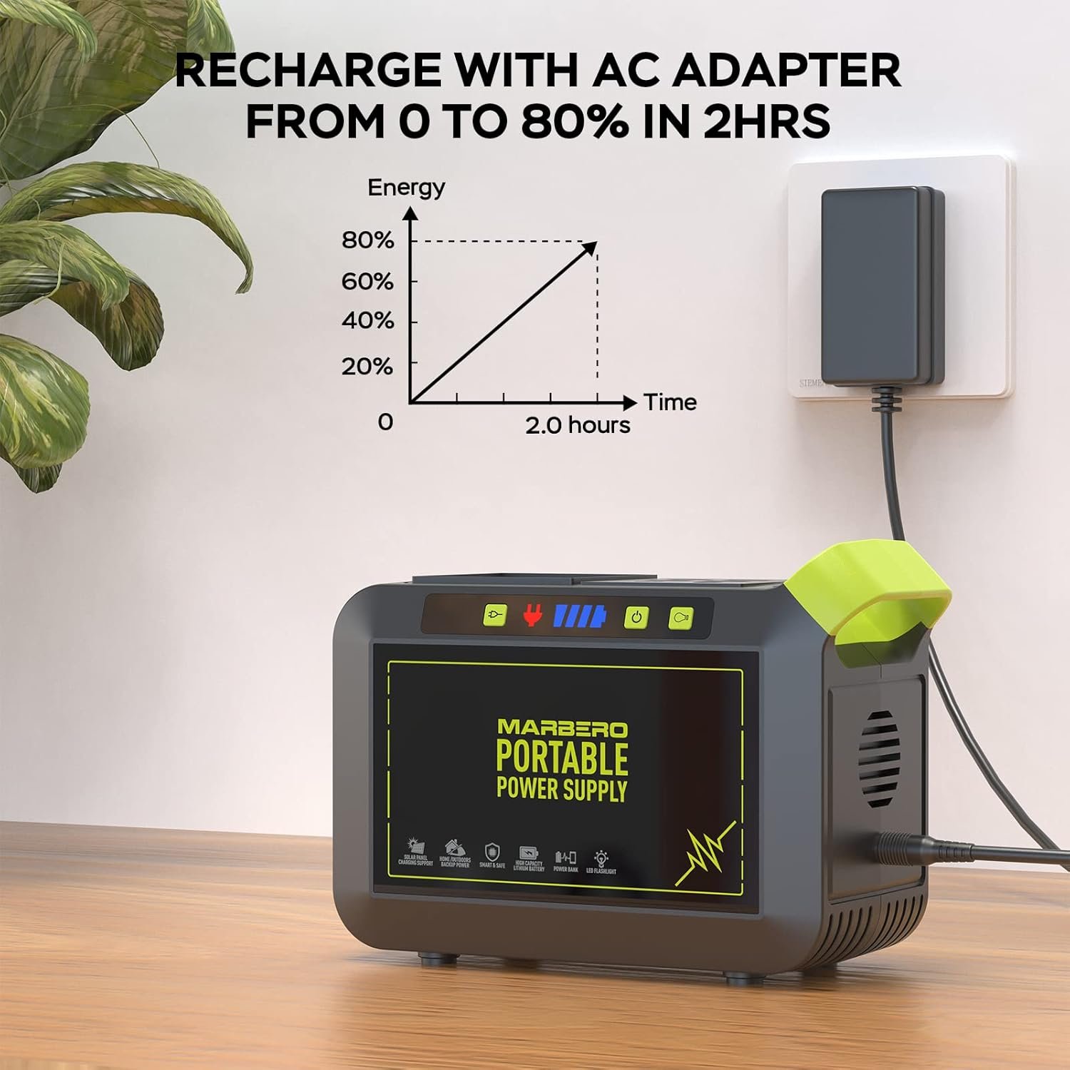 Marbero portable power station 88wh camping lithium battery solar generator fast charging with ac outlet 120w peak power 3