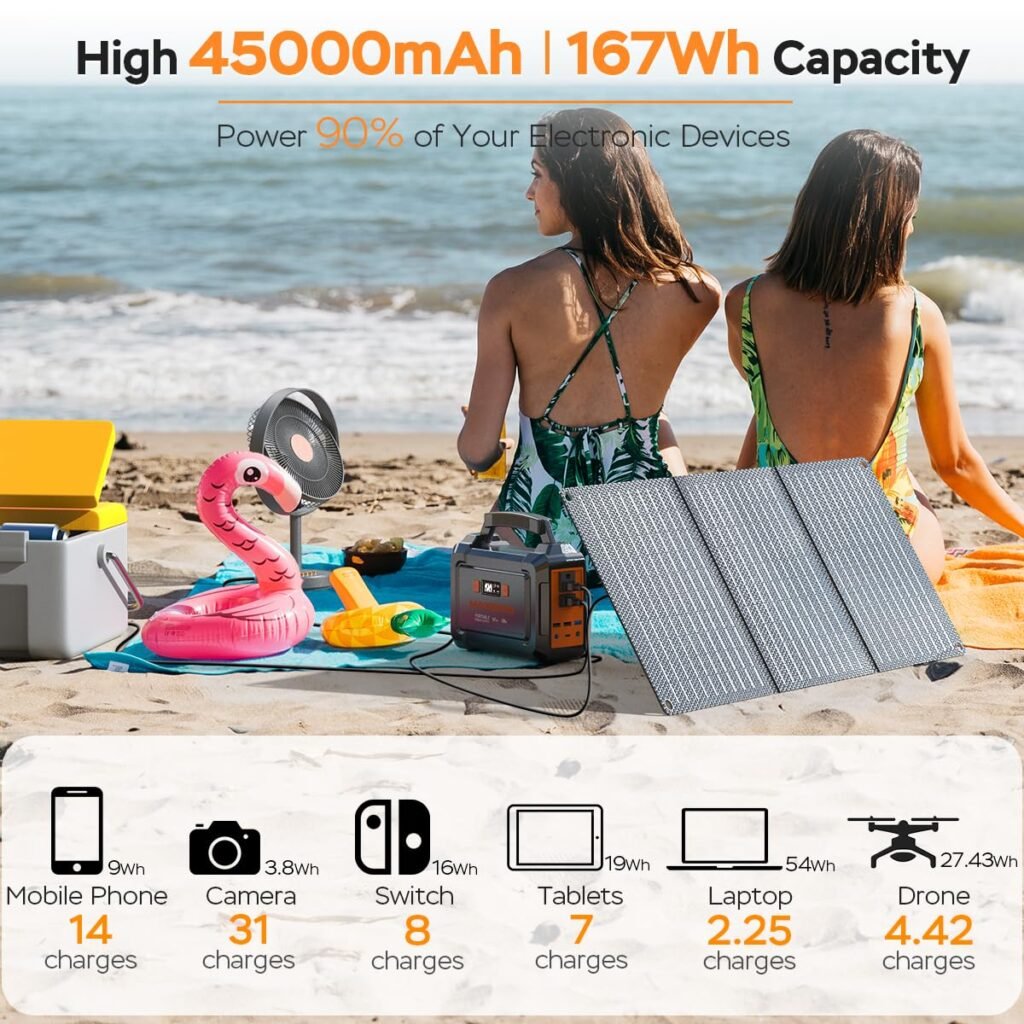 MARBERO Solar Generator 167Wh Camping Portable Power Station 200W Peak with Foldable Solar Panels 30W with AC Outlet 110V Multi-Port LED Flashlights for CPAP Home Camping Hurricane Emergency MARBERO Solar Generator 167Wh Camping Portable Power Station 200W Peak with Foldable Solar Panels 30W with AC Outlet 110V Multi-Port LED Flashlights for CPAP Home Camping Hurricane Emergency