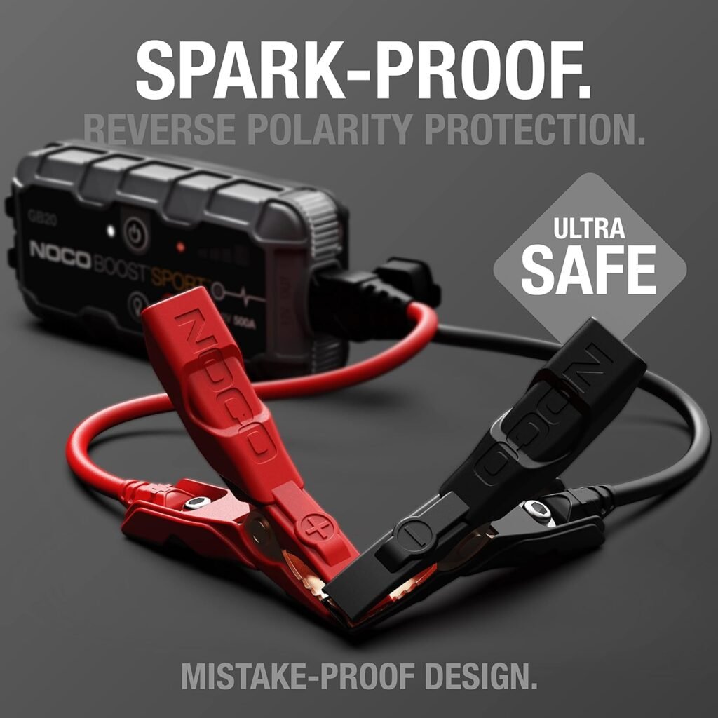 NOCO Boost GB20: 500A UltraSafe Jump Starter – 12V Lithium Battery Booster Pack, Portable Jump Box, Power Bank  Jumper Cables - for 4.0L Gas Engines NOCO Boost GB20: 500A UltraSafe Jump Starter – 12V Lithium Battery Booster Pack, Portable Jump Box, Power Bank  Jumper Cables - for 4.0L Gas Engines