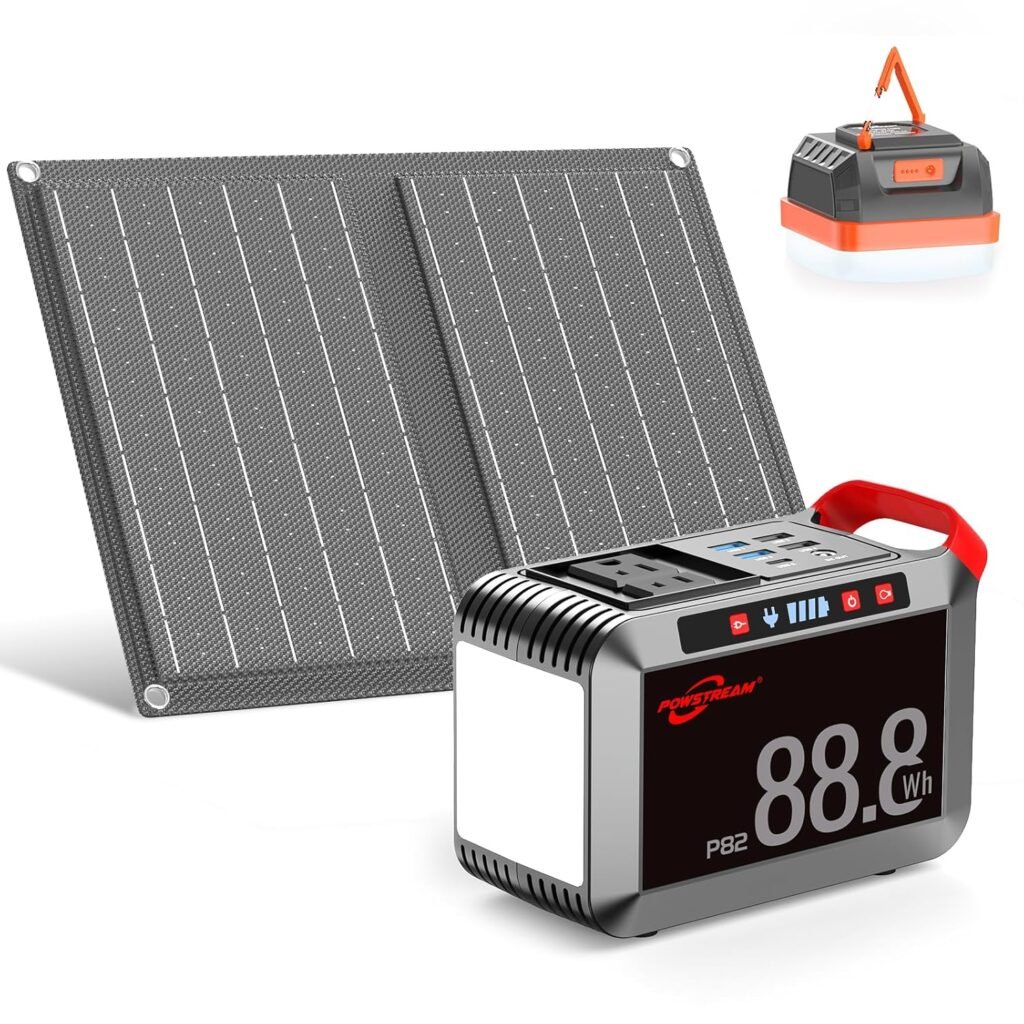 POWSTREAM 24000mAh Solar Generator with AC Outlet 120W Peak, 88.8Wh Portable Power Station with Panels 21W Included and Camping Lantern 248LM, Solar Powered Power Bank for Outdoor Camping Home Backup POWSTREAM 24000mAh Solar Generator with AC Outlet 120W Peak, 88.8Wh Portable Power Station with Panels 21W Included and Camping Lantern 248LM, Solar Powered Power Bank for Outdoor Camping Home Backup