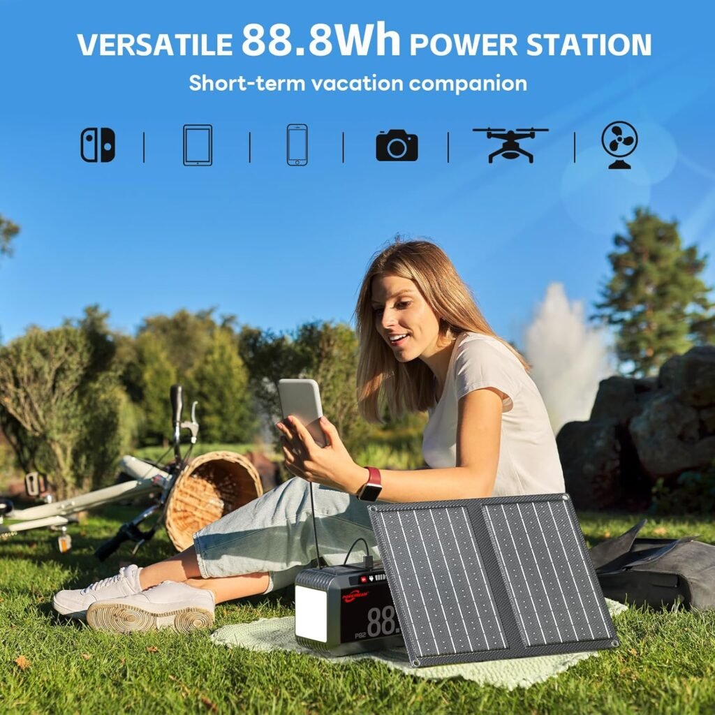 POWSTREAM 24000mAh Solar Generator with AC Outlet 120W Peak, 88.8Wh Portable Power Station with Panels 21W Included and Camping Lantern 248LM, Solar Powered Power Bank for Outdoor Camping Home Backup POWSTREAM 24000mAh Solar Generator with AC Outlet 120W Peak, 88.8Wh Portable Power Station with Panels 21W Included and Camping Lantern 248LM, Solar Powered Power Bank for Outdoor Camping Home Backup