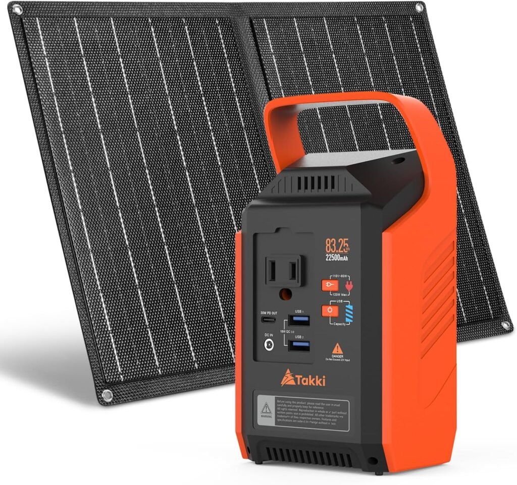 Takki 120W Peak Solar Generator with 21W Panel 83Wh Portable Power Station Solar Power Bank with 110V AC Outlet for Camping Home Use Outdoor Emergency Fan Laptop Hurricane Takki 120W Peak Solar Generator with 21W Panel 83Wh Portable Power Station Solar Power Bank with 110V AC Outlet for Camping Home Use Outdoor Emergency Fan Laptop Hurricane