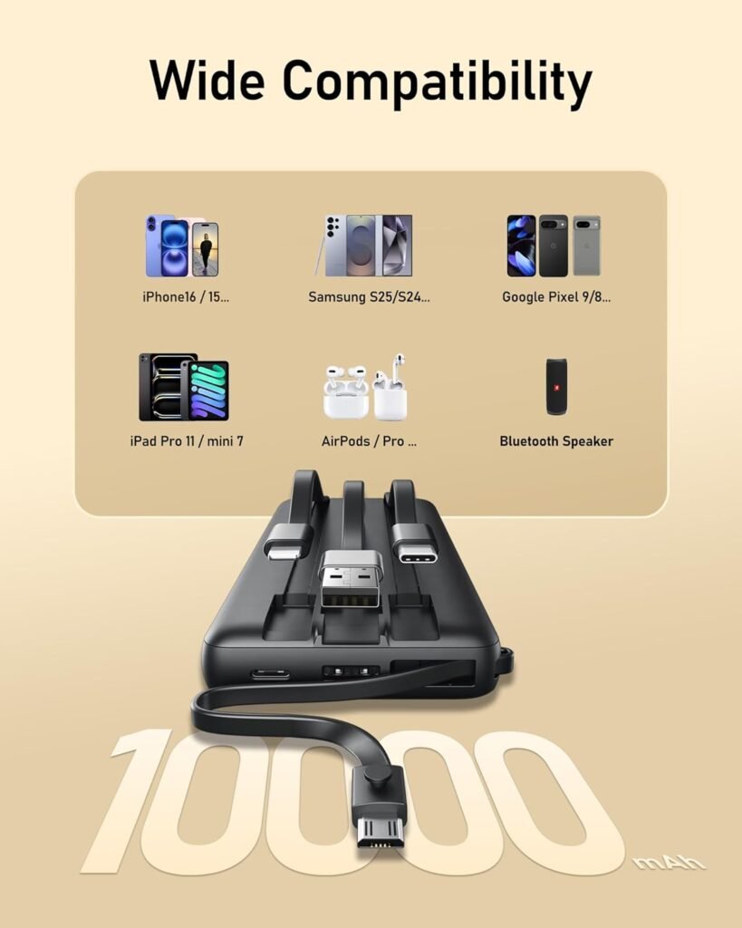 VEEKTOMX Portable Charger with Built-in Cables 10000mAh Power Bank for iPhone Slim Fast Charge USB C Battery Pack Travel Essentials Powerbank Compatible with iPhone, Samsung, Android, etc VEEKTOMX Portable Charger with Built-in Cables 10000mAh Power Bank for iPhone Slim Fast Charge USB C Battery Pack Travel Essentials Powerbank Compatible with iPhone, Samsung, Android, etc