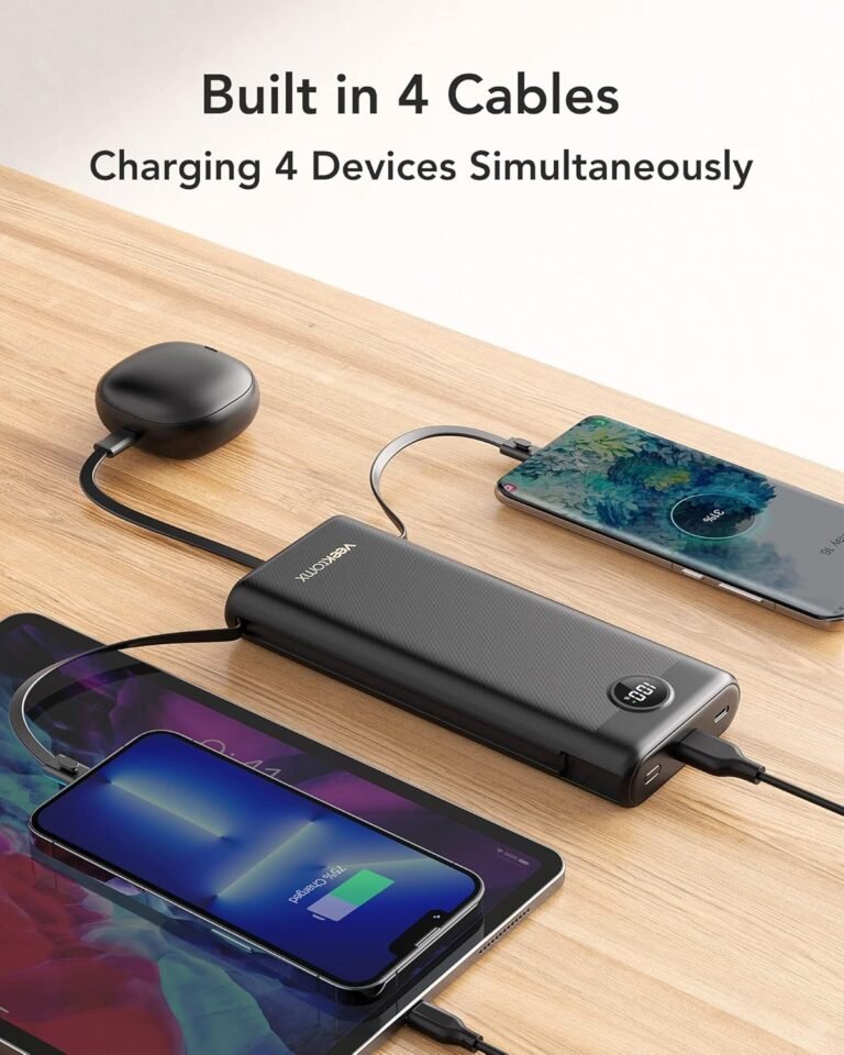 Veektomx portable charger with built in cables 10000mah power bank for iphone slim fast charge usb c battery pack travel 6