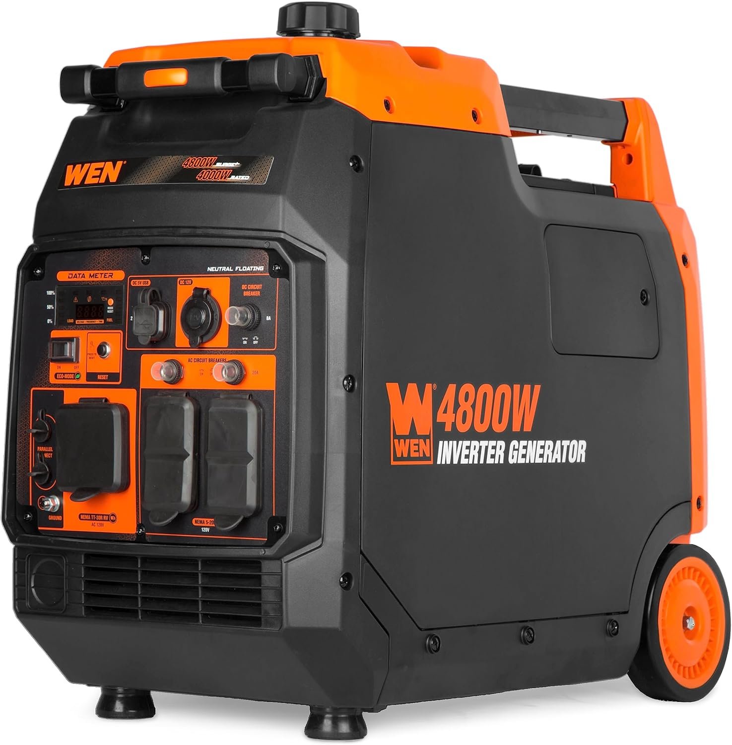 Wen 4800 watt portable inverter generator rv ready quiet and lightweight with fuel shut off 56477i 4
