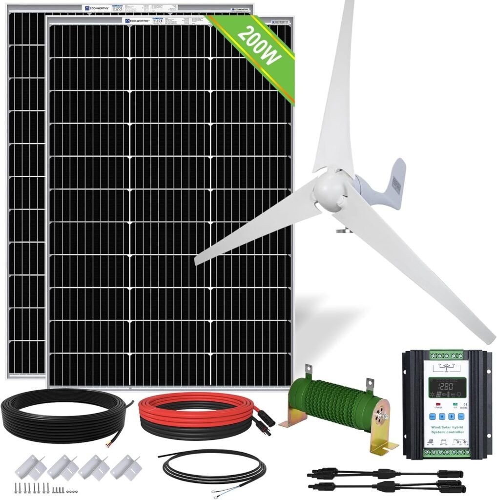 ECO-WORTHY 600W Solar Wind Power Kit: 2X 100W Mono Solar Panel + 1x 400W Wind Turbine Generator for Home/RV/Boat/Farm/Street Light and Off-Grid Appliances