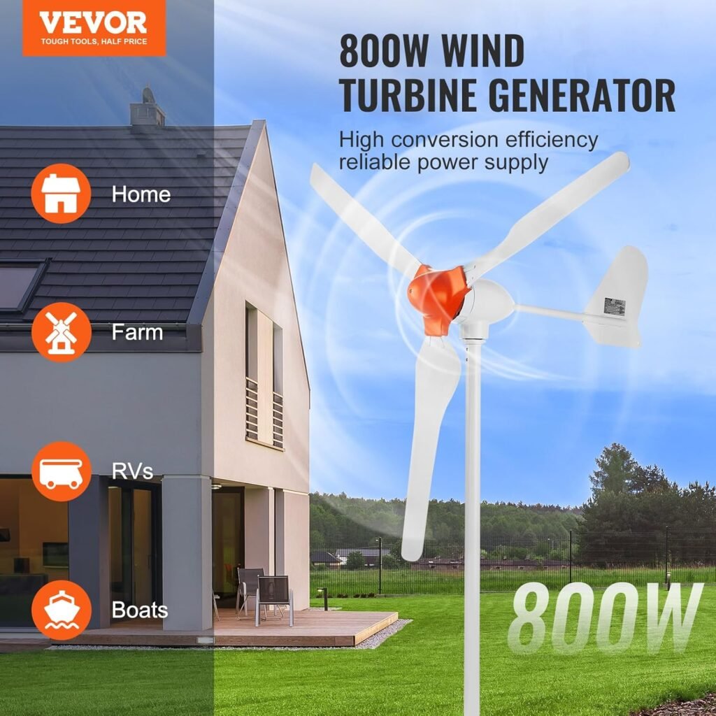 VEVOR 500W Wind Turbine Generator, 12V Wind Turbine Kit, 5-Blade Wind Power Generator with MPPT Controller, Adjustable Windward Direction 2.5m/s Start Wind Speed, Suitable for Home, Farm, RVs, Boats