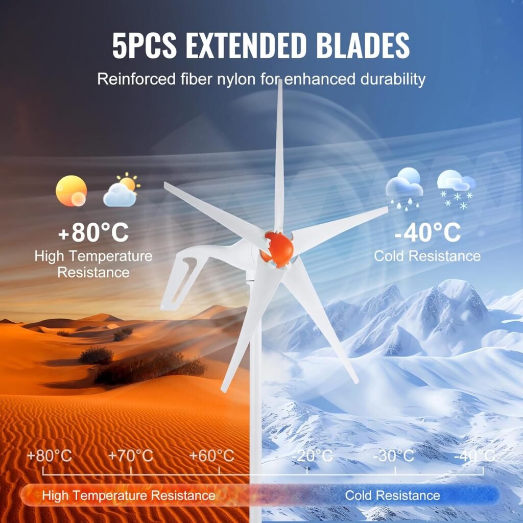 VEVOR 500W Wind Turbine Generator, 12V Wind Turbine Kit, 5-Blade Wind Power Generator with MPPT Controller, Adjustable Windward Direction 2.5m/s Start Wind Speed, Suitable for Home, Farm, RVs, Boats