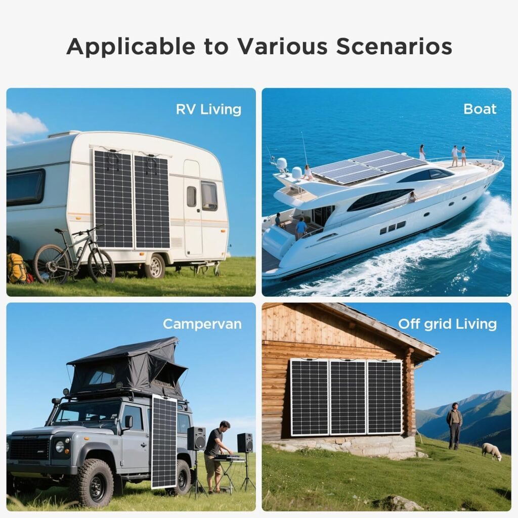 200W Flexible Solar Panel, Thin Lightweight 2PCS 100 Watt 12V/24V RV Solar Panel Kit, Callsun 23% High Efficiency 182 PERC IP68 Waterproof Solar Panels for Offgrid RV Living Campervans Boat (Black) 200W Flexible Solar Panel, Thin Lightweight 2PCS 100 Watt 12V/24V RV Solar Panel Kit, Callsun 23% High Efficiency 182 PERC IP68 Waterproof Solar Panels for Offgrid RV Living Campervans Boat (Black)