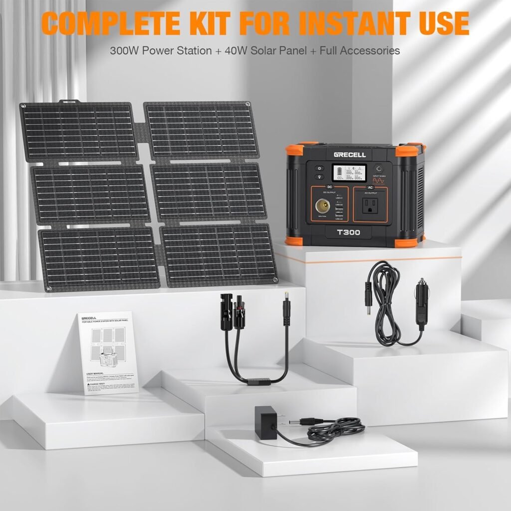 Grecell Portable Power Station 330W (Peak 600W) with 40W Solar Panel, GRECELL 230.88Wh Solar Generator 60W USB-C PD, 110V Pure Sine Wave AC Outlet, Lightweight Backup Battery for Camping, Travel, RVs