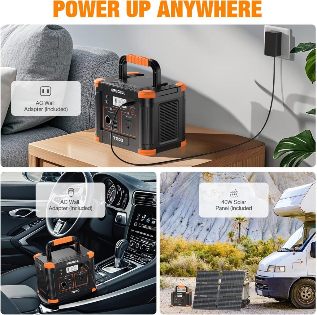 Grecell Portable Power Station 330W (Peak 600W) with 40W Solar Panel, GRECELL 230.88Wh Solar Generator 60W USB-C PD, 110V Pure Sine Wave AC Outlet, Lightweight Backup Battery for Camping, Travel, RVs