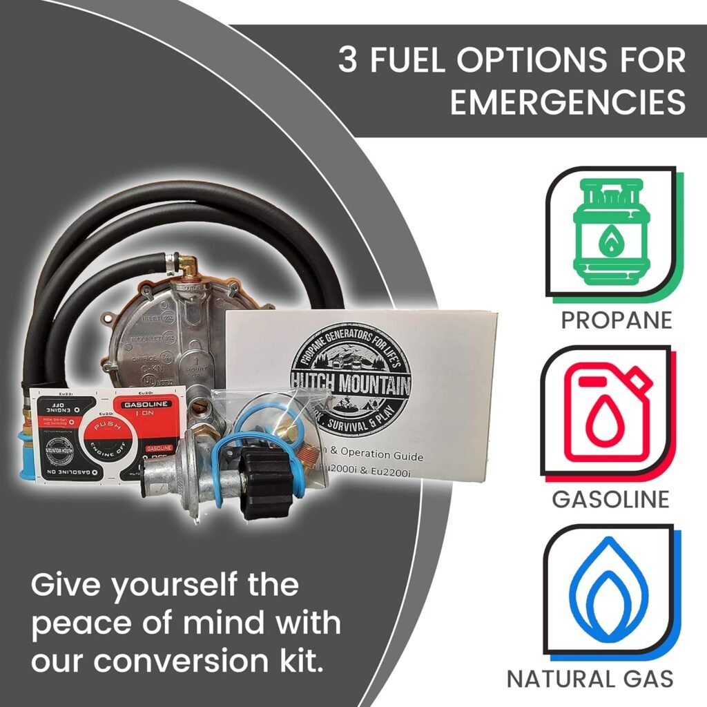Hutch Mountain Generator Propane Conversion Kit Honda EU2200i- Tri-Fuel Conversion for Propane, Gasoline Natural Gas - Portable Generator Backup Kit for Home Emergencies, Camping, and RVs Hutch Mountain Generator Propane Conversion Kit Honda EU2200i- Tri-Fuel Conversion for Propane, Gasoline Natural Gas - Portable Generator Backup Kit for Home Emergencies, Camping, and RVs