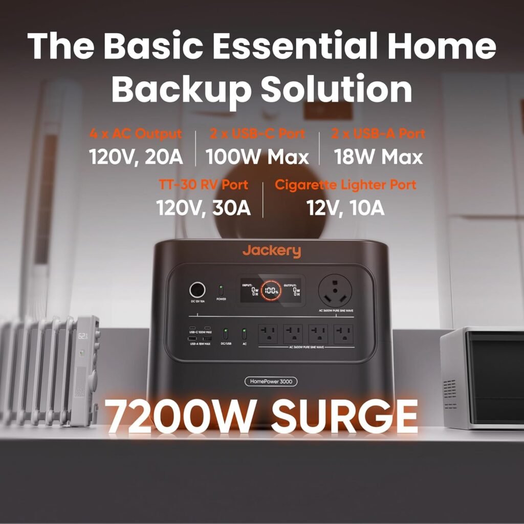 Jackery HomePower 3000 Portable Power Station with 2x 200W Solar Panels, 3600W (Surge 7200W) Output, 3072Wh LFP Battery Solar Generator, Essential Backup for Home Use, Power Outage, RV, Emergencies Jackery HomePower 3000 Portable Power Station with 2x 200W Solar Panels, 3600W (Surge 7200W) Output, 3072Wh LFP Battery Solar Generator, Essential Backup for Home Use, Power Outage, RV, Emergencies