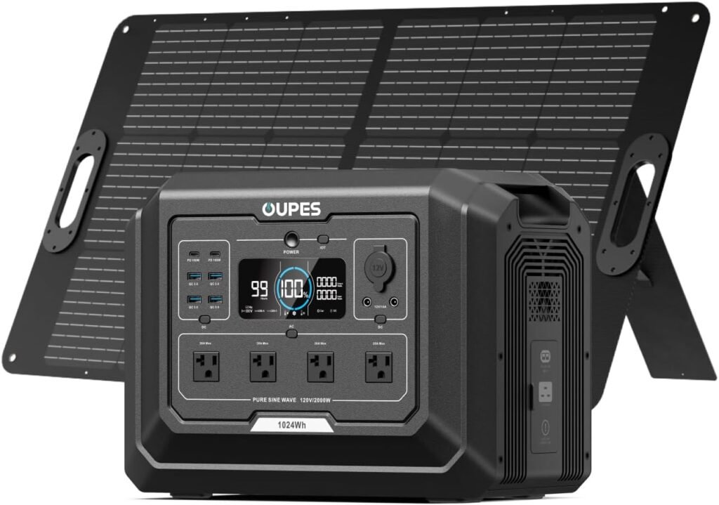 OUPES Mega 1 Solar Generator with Panels Included, 2000W Power Station + 100W Panel, 1024Wh LiFePO4 Battery, Expandable to 5120Wh, APP Control, 20ms UPS for RV, Camping Home Backup