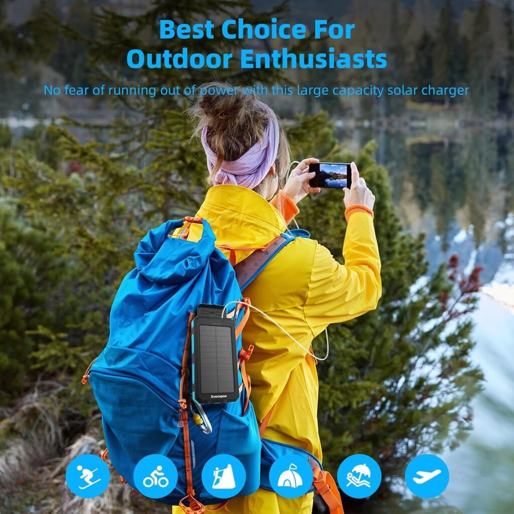 Solar Charger Power Bank 20,000mAh, Portable Charger, 4 Cables 3 Ports Fast Charging External Battery Pack with USB C for Cell Phones, Solar Panel Charger with Dual Flashlight for Camping Solar Charger Power Bank 20,000mAh, Portable Charger, 4 Cables 3 Ports Fast Charging External Battery Pack with USB C for Cell Phones, Solar Panel Charger with Dual Flashlight for Camping