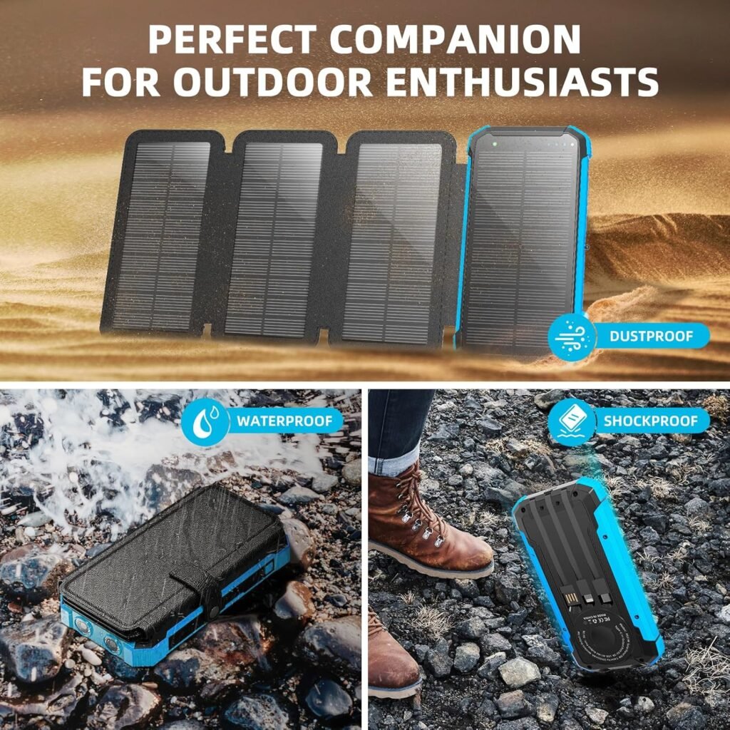 Solar Charger Power Bank 20000mAh, Portable Wireless Charger, 15W Fast Charging External Battery Pack with Dual Flashlight and USB C Outputs. Outdoor Mobile Power Compatible with Cell Phones Solar Charger Power Bank 20000mAh, Portable Wireless Charger, 15W Fast Charging External Battery Pack with Dual Flashlight and USB C Outputs. Outdoor Mobile Power Compatible with Cell Phones